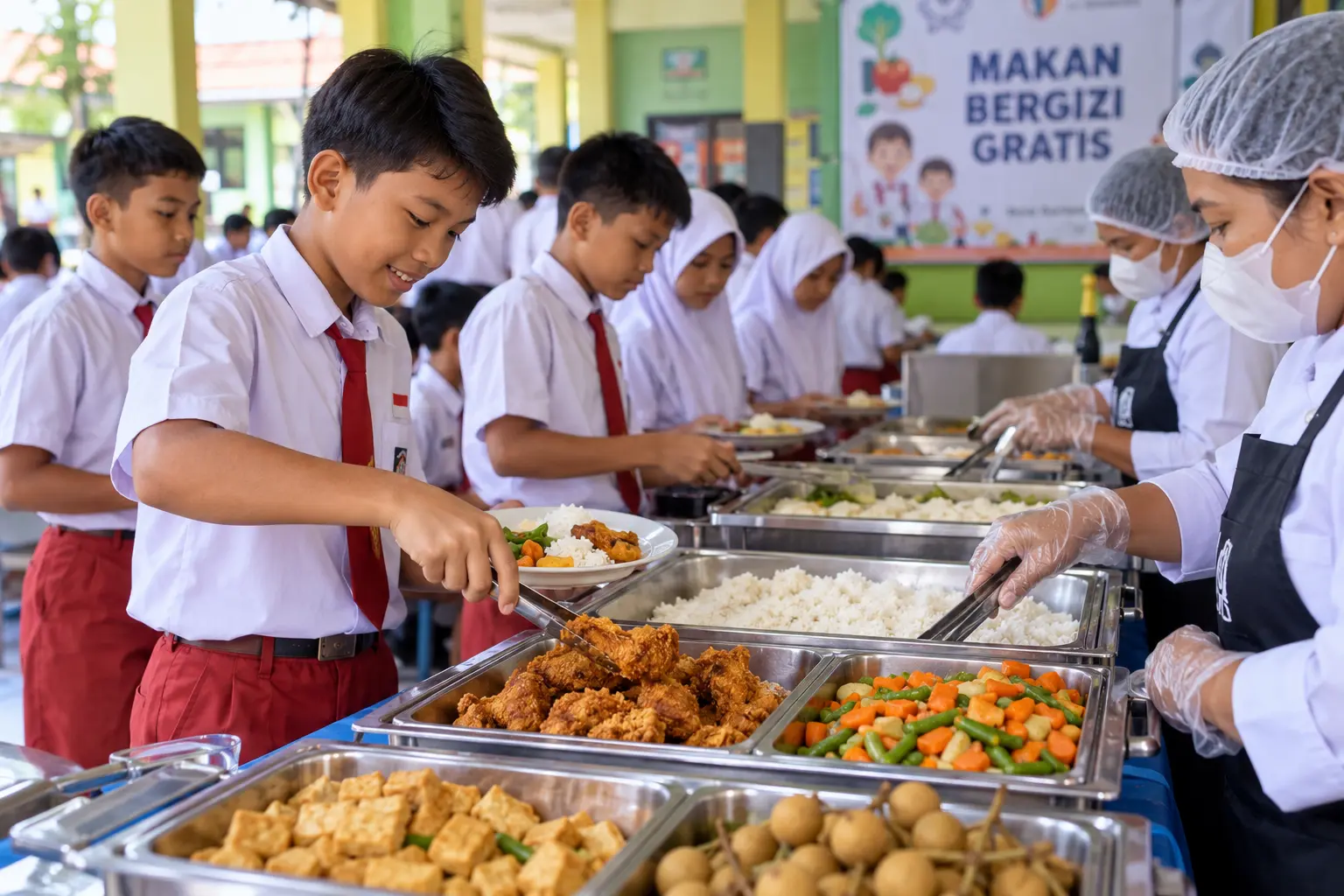 Antrean Makan Bergizi Gratis di Sekolah