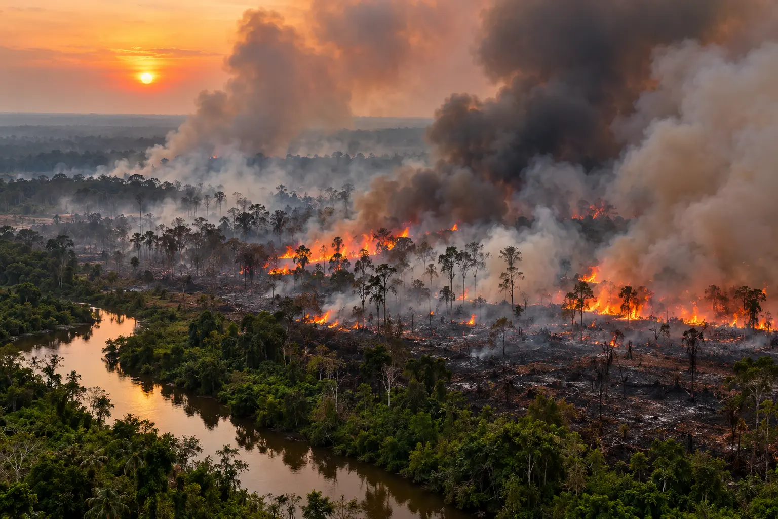 Kebakaran Hutan di Bawah Asap Tebal