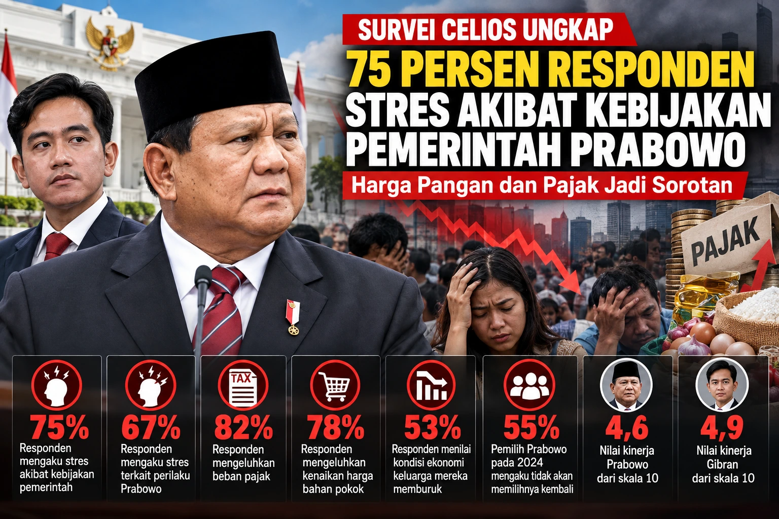 Survei CELIOS Ungkap 75 Persen Responden Stres Hadapi Kebijakan Pemerintah Prabowo, Harga Pangan dan Pajak Jadi Sorotan