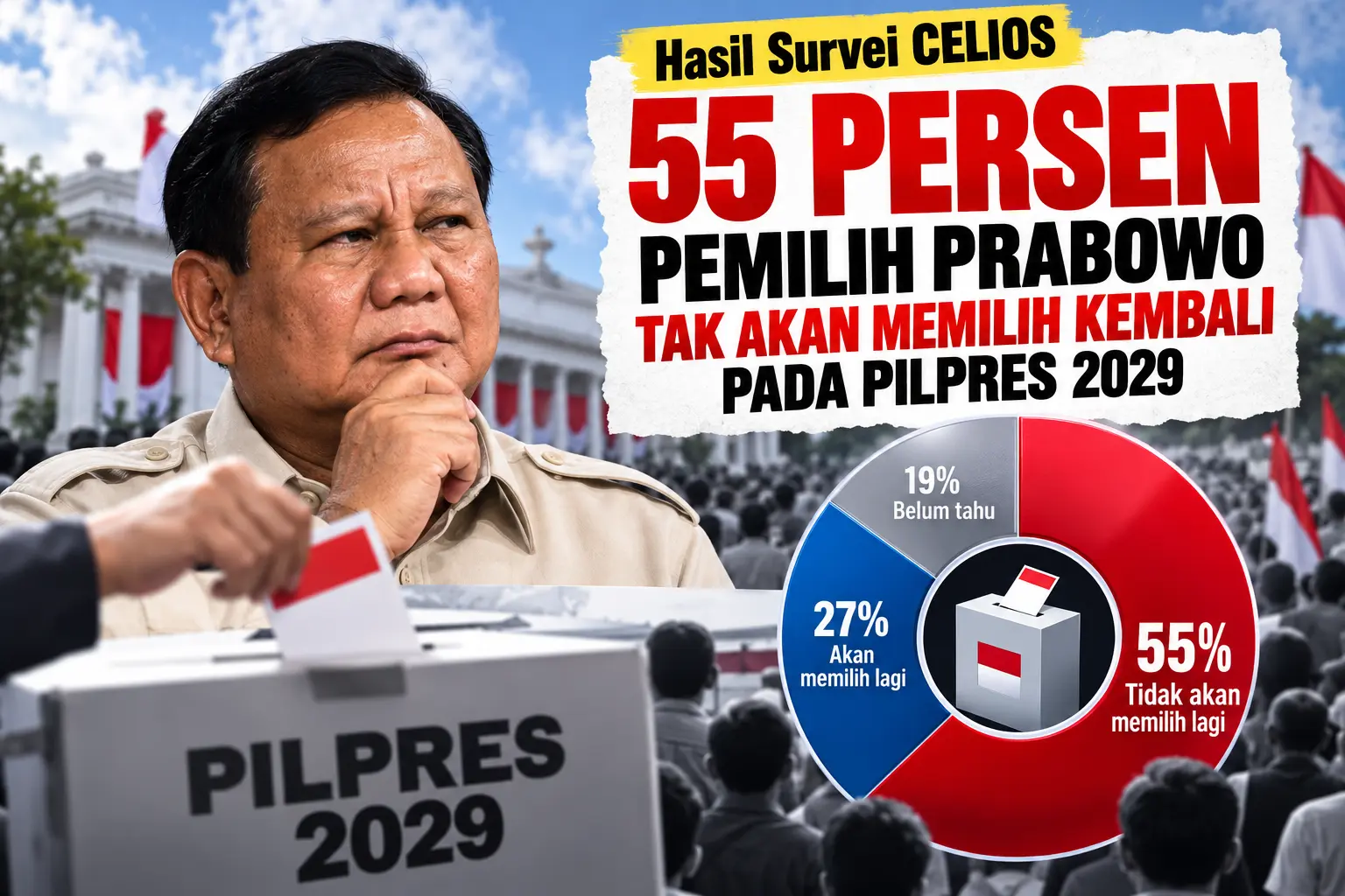 Survei CELIOS: 55 Persen Pemilih Prabowo Mengaku Tak Akan Memilih Kembali pada Pilpres 2029